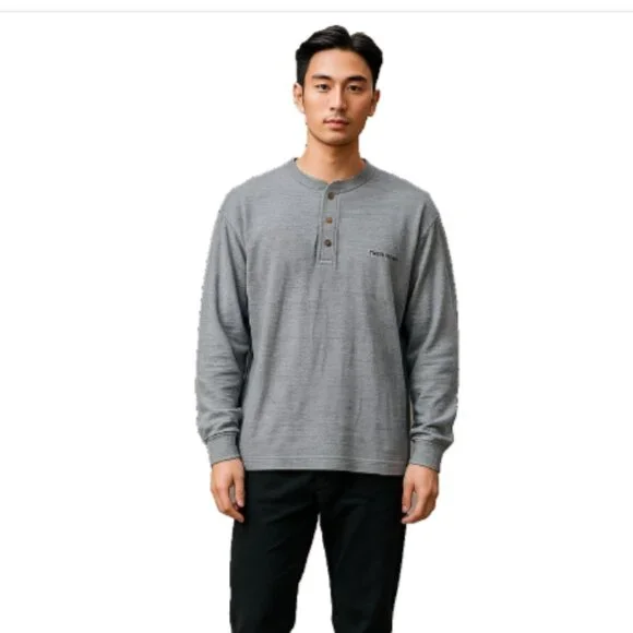 Men’s Henley Long Sleeve Pullover XL Gray 3-Button Hi-Low Hem Long Length Shirt - Picture 14 of 14